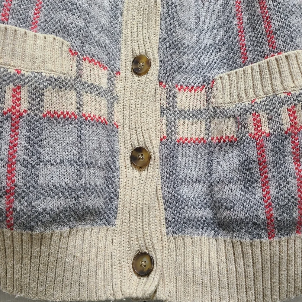 Lands End canvas 1963Vl vtg PLAID CARDIGAN SWEATER SIZE M cotton wool blend euc - Picture 11 of 15